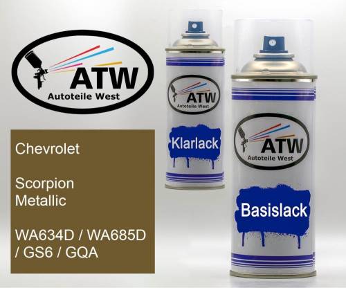Chevrolet, Scorpion Metallic, WA634D / WA685D / GS6 / GQA: 400ml Sprühdose + 400ml Klarlack - Set, von ATW Autoteile West.